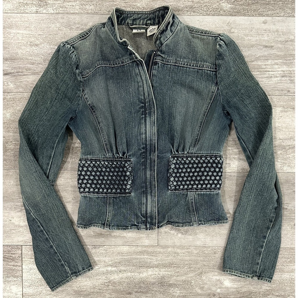 AX Armani Exchange Cropped Denim Full Zip Moto Jacket Size Small 100% Cotton